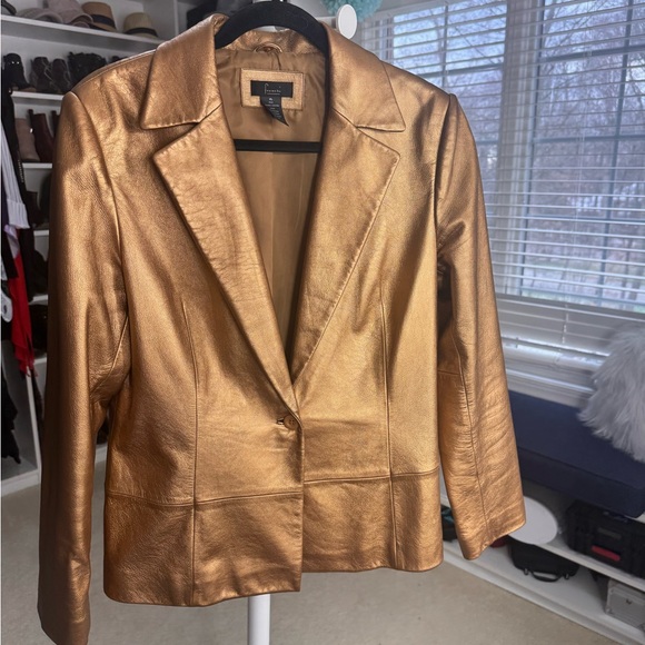 Luxurious Bronze Faux Fur Collar Leather Jacket - Picture 5 of 8